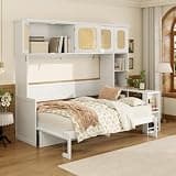Full Size Murphy Bed with Storage, Wall Bed with Drawers and LED Lights