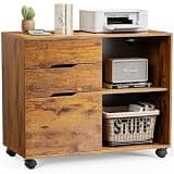 DUMOS Wood File Cabinet with 3 Drawers, Rolling Printer Stand