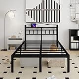 RmagineX Queen Bed Frame with Headboard & Charging Station 18 Inch High Under-Bed Storage,Heavy Duty Metal Platform Bed Frame Queen Size, No Box Spring Needed, Black (18 Inch, Queen)