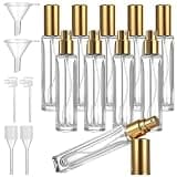 Lnrueg 10 PCS 10 ml Mini Perfume Spray Bottles - Square Refillable Glass Cologne Amorizer Bottle with Golden Cap, Mini Travel Spray Containers with Refill Tools, Pocket Sample Glass Bottles