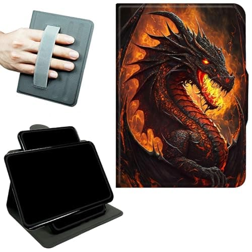 RWUTYTIUL Rotating Handle Case for Samsung Galaxy Tab A11 2026/A9 2024 8.7 Inch, 360 Degree Swivel Kickstand with Magnetic Closure, Shockproof Leather Protective Cover for Women Men, Flame Dragon