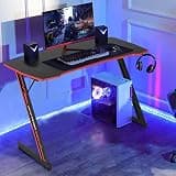 Pazidom Gaming Desk 47 Inch Z-Shaped Computer Desk Modern Ergonomic PC Computer Table Home Office Desk Racing Style Gaming Workstation with Headphone Hook, Red