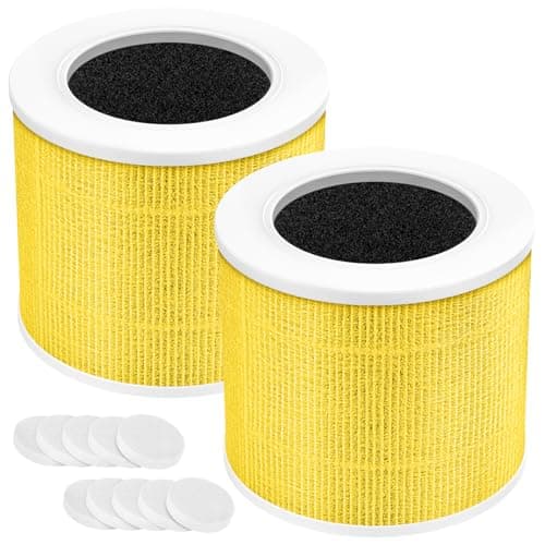 Core Mini Pet Care Replacement Filter, Compatible with LEVOIT Core Mini Air Purifier, Core Mini-P, 3-in-1 Core Mini-RF Filter Replacement, 2 Filter & 10 Fragrance Sponge, Yellow