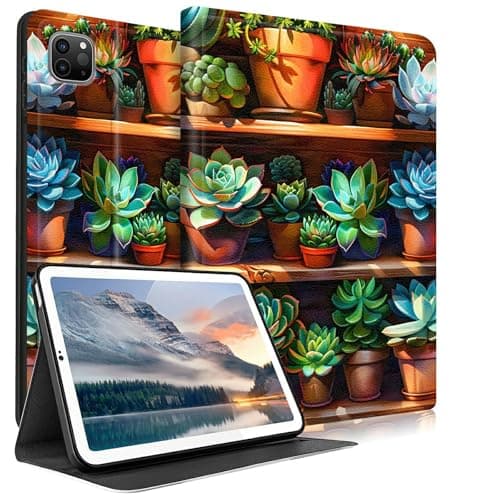 HEAKIERG for iPad Pro 12.9 Case 5th / 6th Generation 2021/2022 Tablet Case, PU Leather Stand Shell Multiple Viewing Angles Protective Cover for iPad Pro 12.9 Inch 2021/2022, Succulent Flower