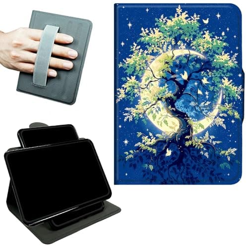RWUTYTIUL Rotating Handle Case for Samsung Galaxy Tab S6 Lite 10.4" 2024/2022/2020, 360 Degree Swivel Kickstand with Magnetic Closure Shockproof Leather Cover for Women Men, Moon Green Tree