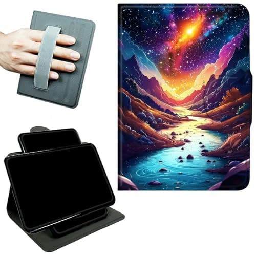 RWUTYTIUL Rotating Handle Case for Samsung Tab S10 Ultra 2024/Galaxy S9 Ultra 2023 14.6", 360 Degree Swivel Kickstand with Magnetic Closure Shockproof Leather Protective Cover, Mountains Rivers