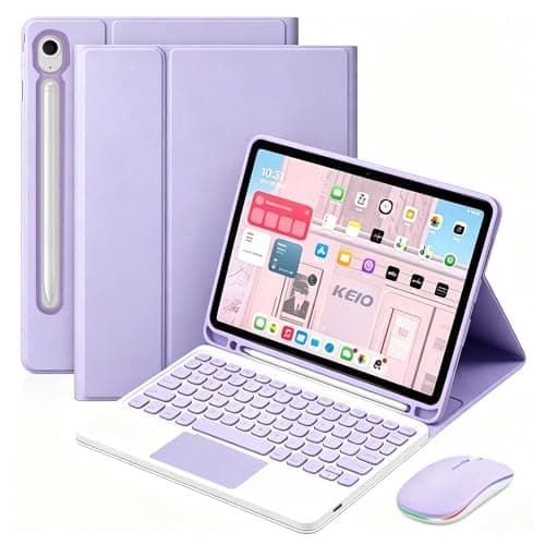 QYiiD Keyboard Case for Galaxy Tab S10 Lite/S10 FE/S9 FE 10.9"/Tab S9 11", Round Key, Multi-Touch Trackpad, 2.4G Bluetooth Mouse, Wireless Detachable Bluetooth Keyboard Cover with S Pen Holder, Purple