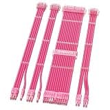 Sirlyr PSU Cables,PC Cable Extension Mod,Customized Easy Management Power Supply Cable - 1x24Pin ATX / 1x8 (4+4) Pin EPS/Longer 2x8 (6+2) Gold-Plated Pin GPU,Pink 4 Kits