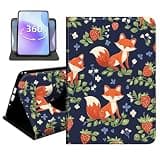 JANENFNA Slim Folio Case Compatible with Samsung Galaxy Tab S9 11" 2023, Tab S9 FE 10.9", Tab S10 FE/S10/S10 Lite, 360 Rotating Stand Cover, Auto Sleep/Wake, Fox & Strawberry Pattern