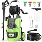 Imdot Electirc Pressure Washer 5000 PSI with 3 Levels Adjustable Pressure Gun, Portable Pull-Handle, 4 Nozzles and Foam Cannon, Heavy Duty Pressure Washer for Home/Car/Fence/Garden, Green