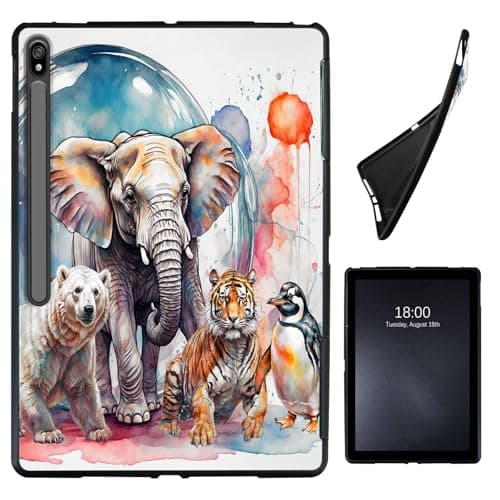 Case for Samsung Galaxy Tab S8 Plus 2022 / S7 FE 2021 / S7 Plus 2020 12.4-Inch,Soft Shockproof TPU Silicone Protective Back Shell Case for Galaxy Tab S7FE,12.4" Tablet,Cute Elephant and Tiger