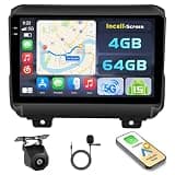 [4+128G] Hikity Android 15 Car Stereo for Jeep Wrangler JL 2018-2021, 9'' in-Cell Touch Screen Radio Wireless Carplay Android Auto 5G WiFi Bluetooth 5.0 Mirror Link GPS SWC FM/RDS/EQ Backup Cam+Mic