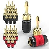 FosPower Banana Plugs 12 Pairs / 24 pcs, Screwless Type 24k Gold Plated Banana Speaker Plug Connectors for Speaker Wire, Home Theater, Audio/Video Receiver and Sound Systems