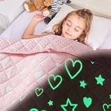 yescool Pink Glow in the Dark Blanket 5 Pounds, Heart Star Blanket for Girls, Minky Weighted Blankets Gifts for 40-60lbs, 36 * 48in