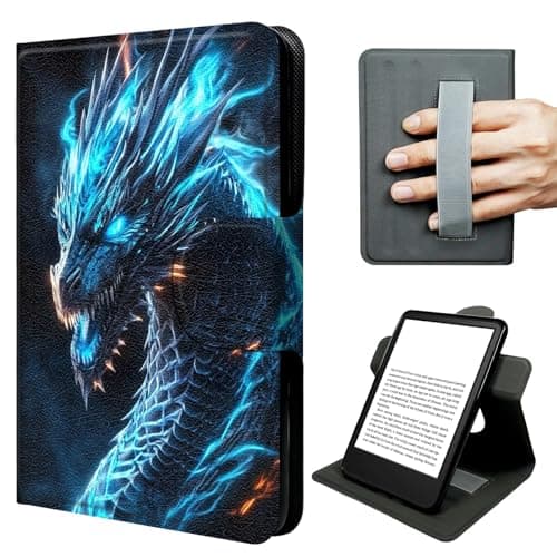 JNFBWULO Case for Kindle 11th Generation (6" Display, 2022 & 2024 Release, Basic Kindle), 360° Rotating Stand Cover with Hand Strap, Auto Sleep Wake Protective Folio - Blue Dragon