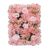 HAOREBAIYU 12 Pack Artificial Flower Wall Panels, 15.75 x 23.62 inches Silk Flower Backdrop for Wedding, Party, Photography, Indoor Outdoor Decoration (Light Pink + Leaves)