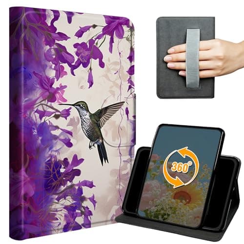 for Kindle Fire Max 11 Case (13th Generation, 2023 Release) 11" Slim PU Leather 360 Degree Rotating Multiple Angles Stand Shell Cover with Hand Strap Auto Wake/Sleep Magnetic Clasp, Purple Flower