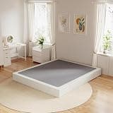 White Gray Upholstered 9 Inch Eastern King Size Metal Bed Base, Box Spring Foundation Frame, Heavy Duty Metal Mattress Foundation