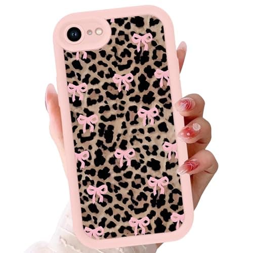 NBCDSUJ Cute Cheetah Leopard Print Pink Bow Phone Case for iPhone 17e/iPhone 16e Case Raised Camera Protection Soft Silicone Slim TPU Funda Phone Cover for iPhone 17e/iPhone 16e 6.1 Inch
