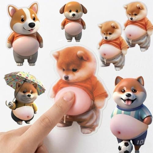 Super Soft 3D Shiba Inu Big Belly Squishy Stickers, Silicone Anti‑Collision Self‑Adhesive Decals for Home, Car, Phone, Novel (6*Pcs)