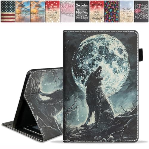 FQTBCEARI Designed Case for All-New Amazon Kindle Fire 7 Tablet (7", 12th Generation, 2022 Release), Slim PU Leather Cover with Card Slot & Auto Wake/Sleep, Lone Wolf Under The Moon