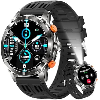 Military Smartwatch for Men (Make/Answer Call) with LED Flashlight 1.7’’HD, Rugged Tactical Smartwatch with 530mAh Battery 100+ Sports Modes Heart Rate Sleep Monitor Fitness Tracker for iPhone Android