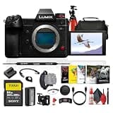 Panasonic Lumix S1H Full Frame Digital Mirrorless Video Camera (DC-S1HBODY) + 64GB Memory Card + Photography Software + Camera Bag + Flexible Tripod + Cleaning Kit + HDMI Cable + Hand Strap + More