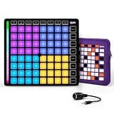MIDI Pad Beat Maker Machine with 64 Velocity Sensitive RGB Pads, Portable MIDI Controller 8 * 8 Backlit Beating Machine with Easy Mode for Ableton Live and Logic Pro Performances