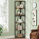 LOVEZOE 6 Tier Corner Bookshelf, Tall Storage Shelf for Living Room Bedroom Bathroom, Metal Frame and Particle Board, Space Saving Design