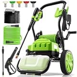 Commercial 4800PSI 10" Wheels 3L Foam Bottle Electric Pressure Washer, 2.8GPM Professional Plug Power Washer Electric Powered with 23FT Hose 5 QC Nozzle for Home Yard Floor Driveway Gate Fence, Green