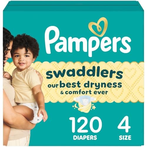 Pampers Swaddlers Diapers, Size 4 (15-34 lbs), 120 Count, Absorbent, Keeps Baby Dry and Comfortable, Skin Safe Disposable Baby Diaper (Packaging May Vary)