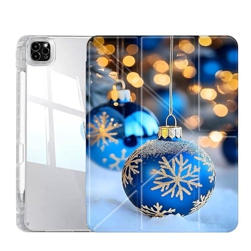Case for iPad Pro 13 Inch (M5/M4) 2025/2024, Slim Clear Case with Pencil Holder, Multi-Angles Folding Y-Shaped Stand Cover, Snow Globe