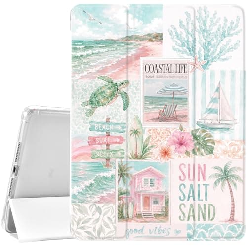 JOYLAND Beach,Ocean,Coconut Trees Case for iPad Air 5th/4th Gen (2022/2020) 10.9 inch,iPad Air 11" M3 2025/M2 2024 with Pencil Holder,Trifold Stand Protective Cover with Soft TPU Back,White