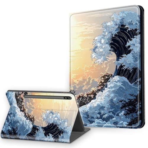 Gmeyutqy Case for Samsung Galaxy Tab S8 Plus 2022/S7 FE 2021/S7 Plus 2020 12.4 Inch, Multi-Angle Viewing Leather Smart Stand Back Cover with Auto Sleep Wake, Sea Wave