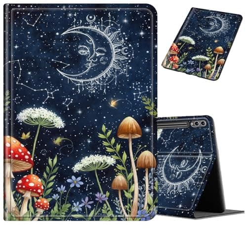 BVCLKJPOI Celestial Moon Mushroom Case for Samsung Galaxy Tab S10 FE/Galaxy Tab S10 Lite/Galaxy Tab S9 FE 10.9", PU Leather Stand Cover with Soft TPU Back & Auto Wake/Sleep for Women Girls