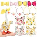 MOSZANDI 4 Set 7 inch Desk Goose Outfits - Mini Summer Desk Goose Clothes with Floral Skirts Bows Bags Small Duck Geese Outfits Accessories Decoration for Desktop Goose Statues Office and Home Table