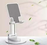 LOKLNEYK Cell Phone Stand, 360 Rotating Phone Stand, Fully Adjustable and Foldable Desktop Phone Stand. The Base of The Stand is Suitable for All Types of Mobile Phones. (White)