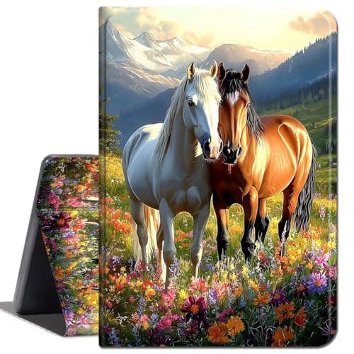 Case for Galaxy Tab A 8.0 2017 Model SM-T380,Slim Soft Shockproof TPU Silicone Protective Back Shell Case for Samsung Galaxy Tab A 8.0 Inch 2017 Release (SM-T380/SM-T385),Flowers and Horse