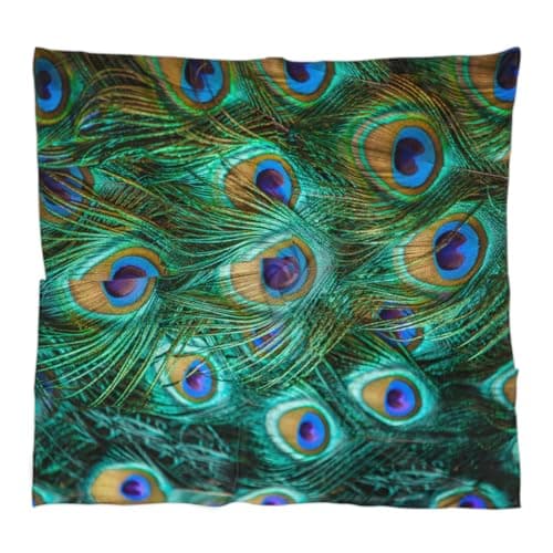 Hsnar Peacock Feather 23.6" Silk Like Head Scarf Fashion Square Neck Scarfs for Women Hair Scarves Gift