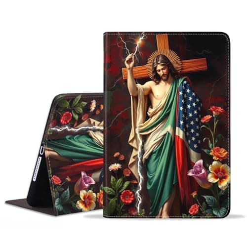 POIUYTREW Case for iPad 5th/6th Generation (9.7-inch, 2017/2018), iPad Air/iPad Air 2 Case, PU Leather Folio Smart Cover with Stand & Auto Wake Sleep, Christian Jesus Holy Cross