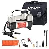 GSPSCN 6X Faster Inflation Tire Inflator Heavy Duty Double Cylinders with Portable Bag- Car Accessories，Metal 12V Air Compressor Pump 150PSI with Adapter for Car, Truck, SUV Tires, Dinghy, Air Bed