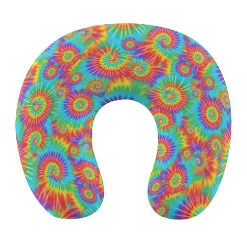 HEBVASS Men’s Comfort U-Shaped Neck Pillow Memory Foam Travel, Tie Dye Rainbow Peace U-Shape, Breathable Car Airplane Support