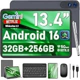 13 Inch Tablet, Android 16 Tablet with Keyboard, 32GB+256GB+2TB Expand, 120Hz 1920x1200 IPS Display, Gemini AI, 10000mAh, 8-Core, Wi-Fi, GPS, Large Screen 2K Tablet PC with Case, Mouse, Stylus(Silver)