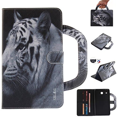 TOPTRS Galaxy Tab E 8.0 Case, Cute Handbag Premium Folio Leather Shockproof Slim Stand ID Card Pocket Case Cover for Samsung Galaxy Tab E 8.0 Inch SM-T378/ SM-T375 / SM-T377 Tablet (White Tiger)
