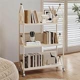 Metal Creative Bookshelf, 3 Tier Corner Small Bookcase with Wheels, Movable Floor Storage Rack for Living Room, Office, Study, Narrow Spaces