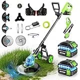 20000 RPM Electric Weed Eater Battery Powered 6000mAh, 12″ Brushless Electric Weed Wacker Cordless Wheeled Edger Trimmer, 4-in-1 Brush Cutter Heavy Duty/String Trimmer/Lawn Mower Edger, 2 Battery Tool