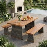 Outdoor 3 Piece Dining Set with Handwoven Rattan Legs,Grey
