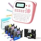 EazeID Label Maker with Tapes 5PK Bundle 12mm 0.47 Laminated Color, Pink Label Maker Waterproof-Labels, Portable D210S Labeler Machine, Wireless Labeling Machine for Jars Bottle School Supplies