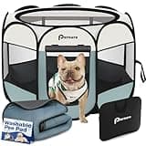Dog Cat Playpen Indoor Outdoor for Puppy Pet Dogs Cat Recovery After Surgery, Dog Tent Crates Cage Indoor/Outdoor, Portable Pop Up Kennel with Carrying Case for Travel (Grey with Pad, Small)