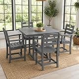 Hassyee 5 Pieces Grey HDPE Patio Dining Set with Umbrella Hole for Poolside, Lawn, Garden, Outdoor Furniture Set with Armchairs and Dining Table for Backyard, Dining Room